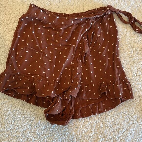 AMERICAN EAGLE brown polka dot ruffle elastic waist wrap skort women’s size XS - Picture 7 of 9